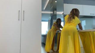 Tais in a transparent dress: Cleaning