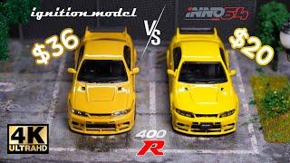 Ignition Model vs Inno64 1:64 - NISSAN SKYLINE GT-R R33 400R Yellow l Cinema Shot 4K