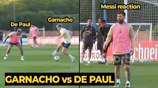 MESSI reaction on Garnacho TOYING De Paul on ONE-ON-ONE duels in Argentina training ahead Paraguay