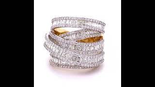 Fancy 5 Row White Diamond Ladies Ring Set in 14 Karat Two Toned Gold