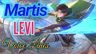 Martis Levi - Attack on Titans skin voice lines and quotes - dialogues Mobile Legends Noygen