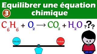 Équilibrer ajuster une équation chimique : C6H6 + O2 = CO2 + H2O