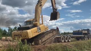 Экскаватор Komatsu PC400. заезд на трал.