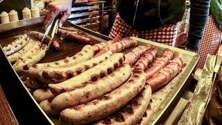 Huge Sausages and More Food from Alsace. Street Food in Nice, France