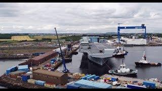 Drone footage of HMS Queen Elizabeth leaving the basin at Rosyth