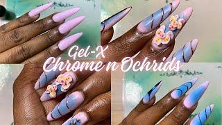 How to Trending Orchids Flower Nails/Gel-X Extension at Home #diynails #beginnernails #easynailart