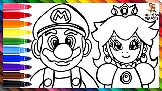 Dibuja y Colorea A Super Mario Y A La Princesa Peach  Dibujos Para Niños