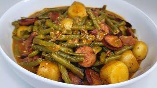 smothered green beans with sausage & potatoes. full recipe