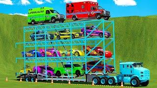 QUADRUPLE COLOR TRANSPORT OVERSIZED POLICE, AMBULANCE, FIRE ENGINE & BATTLE! FS22