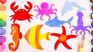 Sea Animals Name and Coloring! Fun Craft Sea Ocean Creatures Learning Fun Kids Music