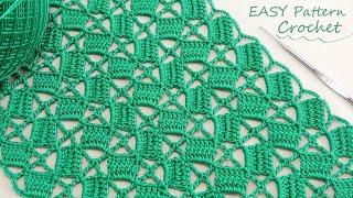 Всего 1 ряд!!! УЗОР крючком "Квадратики" ВЯЗАНИЕ для начинающих  EASY Pattern Crochet for beginners