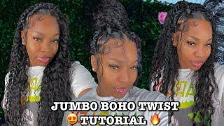 How To :JUMBO BOHO TWIST TUTORIAL *RUBBER BAND CROCHET METHOD * Ft. Hot Braids #Protectivestyle