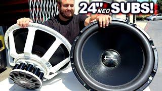 2 GIGANTIC Fi Audio 24" 11 Pillar Neo Subs Unboxed & Powered up. They even Glow in the dark!