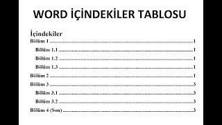 Word İçindekiler Tablosu nasıl yapılır | Otomatik ve El ile tablo oluşturmak