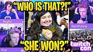 UNKNOWN GIRL *SHOCKS EVERYONE* WINNING TWITCHCON FORTNITE! vs TFUE BUGHA SYMFUHNY & MORE!