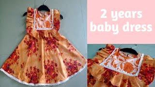 2 year baby box platte frill neck dress cutting and stitching | baby dress cutting