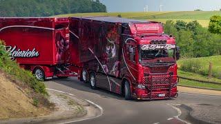 Truckshow Ciney 2025 Part 1 with Scania V8 open pipes sound , custom semi Trucks from Europe