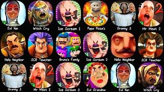 Evil Nun, Ice Scream 1, Papa Pizza's, Mr Meat 2, Granny 3, Ice Scream 2, Hello Neighbor,Ice Scream 3