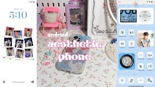 how to have an aesthetic phone  coquette blue theme, icons, widgets, phone case and charm