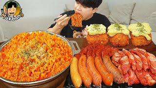 ASMR MUKBANG 직접 만든 대왕 소세지 까르보 불닭볶음면 핫도그 통삼겹 먹방 & 레시피 FIRE NOODLES AND SAUSAGE EATING SOUND!