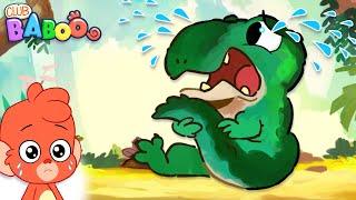 Club Baboo | Why is the baby Giganotosaurus crying? | He lost his mommy! | Learn Dinosaur Names