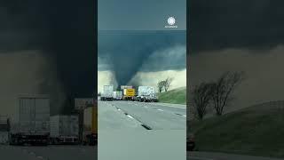 Cars Pull Over as Black Tornado Crosses Interstate in Nebraska