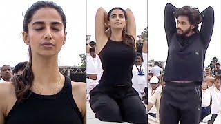 Meenakshi Chaudhary And Teja Sajja At International Yoga Day Celebrations In Hyderabad | PM Modi