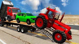 TRANSPORTING PIXAR CARS & FRUITS WITH COLORED & JOHN DEERE vs CLAAS vs TRACTORS - BeamNG.drive #962