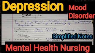 Notes Of Depression (Mood Disorder) in Mental Health Nursing (Psychiatric)  in Hindi.