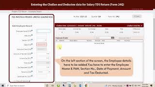 Entering the Challan and Deductee data for Salary TDS Return Form 24Q
