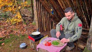 in 1 hour making wooden shelter,cooking wrap,hot wine,filter coffee,ASMR