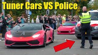 Tuner Cars Leaving 100% Auto Live - Flames, Revs, POWERSLIDE IN FRONT OF THE POLICE..