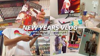 new years vlog : manga haul + shopping, demon slayer x uniqlo, drawing, food, watching anime !