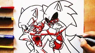 COMO DIBUJAR a SONIC EXE VS SONIC paso a paso