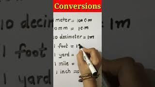 Unit Conversion(Part-1) /Math short video/Basics /(foot, c.m, yard, mile, mm, km, liter) #shorts