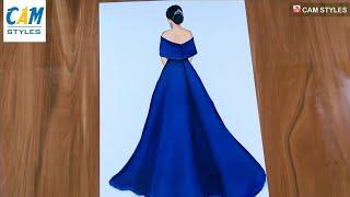 Blue dress drawing / Fashion Illustration Art / fashion design / fashion illustration