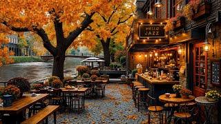 Smooth Jazz in Autumn Days - Poetic Scenery of Canalside Coffee Shop & Falling Leaves for Cozy Vibes