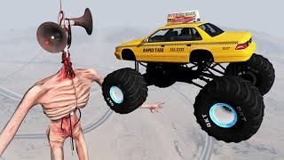 Siren Head - High Speed ​​Jumping Cars Through Siren Heads Ring (Toy) - Beamng Drive | Mad Cars