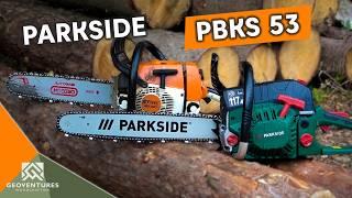 TEST: Parkside Kettensäge PBKS 53 A2 mit 2kW vs. Stihl MS260