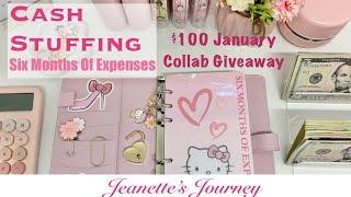 CASH STUFFING | $100 JANUARY COLLAB GIVEAWAY | SIX MONTHS OF EXPENSES | CASH ENVELOPES