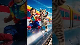 Boy and cute cat dance #cat #funny #cute #baby #yt