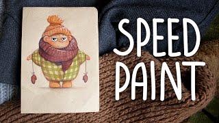 SPEEDPAINT | Иллюстрация укутанного детеныша маркерами и карандашами