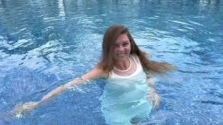  Swimming in the pool in a wedding dress! Wet white dress • Wetlook • wet clothes