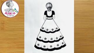 How to draw a girl with lehenga / girl drawing / how to draw a girl in beautiful traditional dress