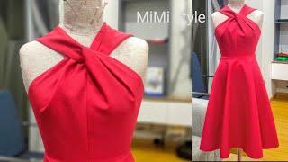 @mimistyle4383 : Thiết kế váy cổ yếm xoắn|How to make Halter Twist neck top