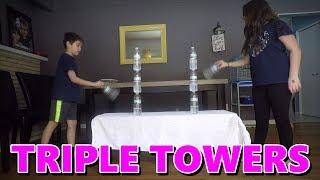 The impossible bottle flip trick - triple towers