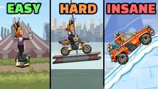 EASY vs HARD vs INSANE Record - Hill Climb Racing 2