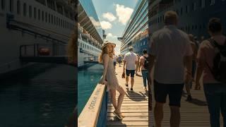 Caught Between Giants – POV Walk Between Futuristic Cruise Ships