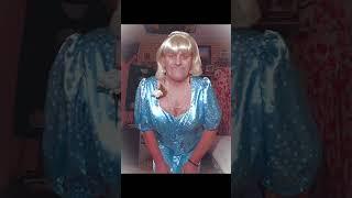 Wendy wearing a beautiful blue satin Spotty dress from asda
