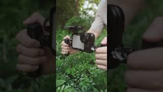 Use the NEEWER iPhone 16 phone cage with filters and a 1.55X blue anamorphic phone lens!